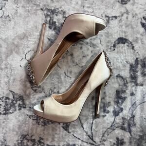 Badgley Mischka Kiara Embellished Peep-toe Pump Sz 8.5M